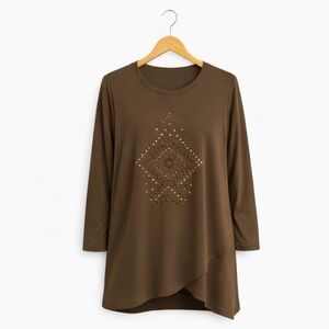 Arabic Brand Possibly Salam, Brown Beaded Womens Tunic Top Sz 64 (2x)